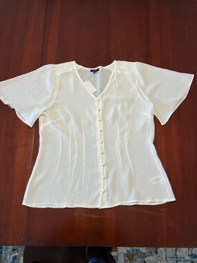 Talbots Petite White V-Neck Button-Front Silky Blouse